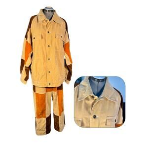 Vintage Y2K Koman Suede Patchwork Workwear Hip Hop Jacket and Pants Set XL